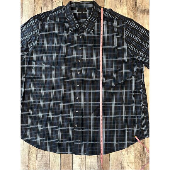 6XL SYNRGY Men’s Short Sleeve Collared Button Front Black Blue Striped Tshirt - Picture 3 of 6